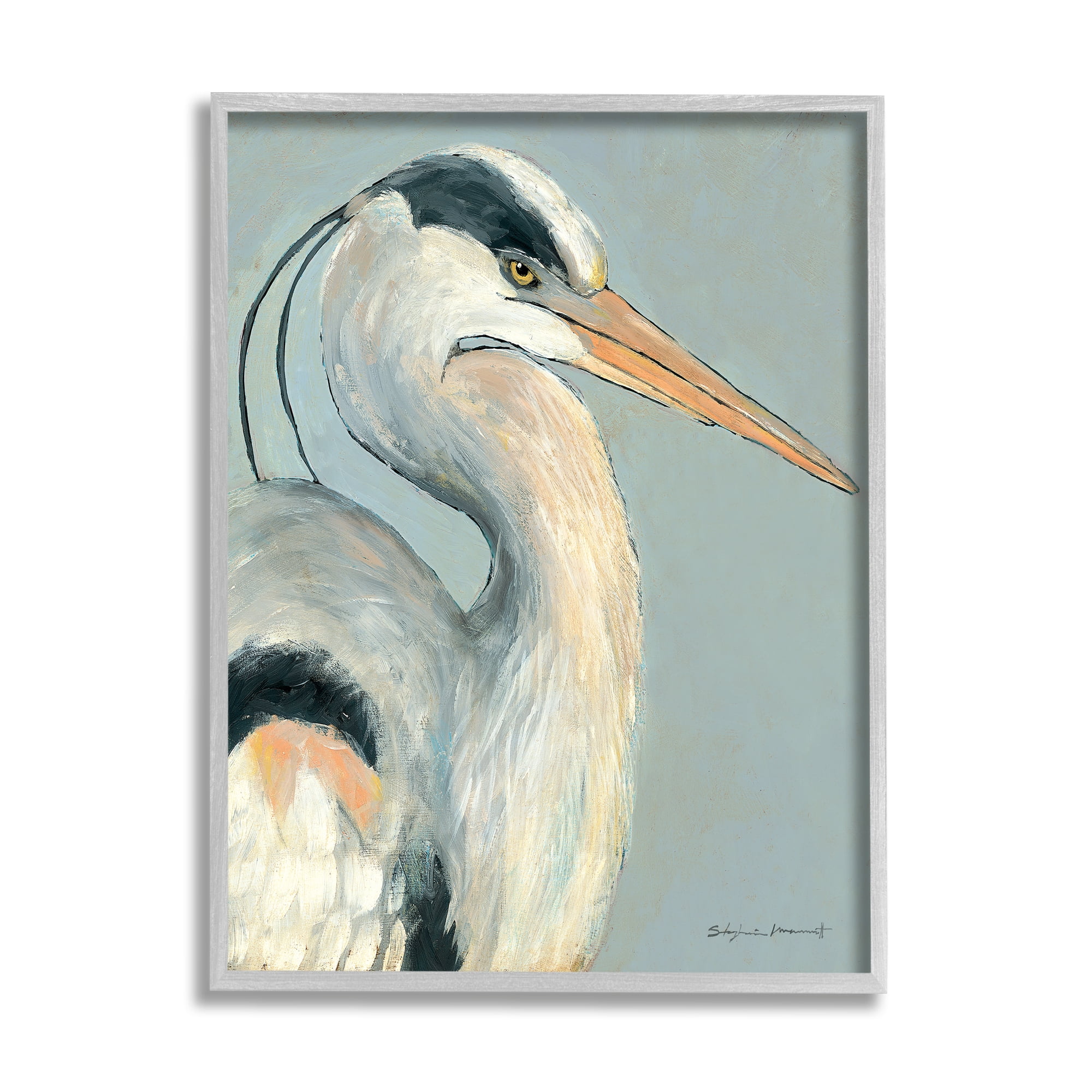 Stupell Egret Bird Wildlife Animal Portrait Animals & Insects Painting Gray Framed Art Print Wall Art
