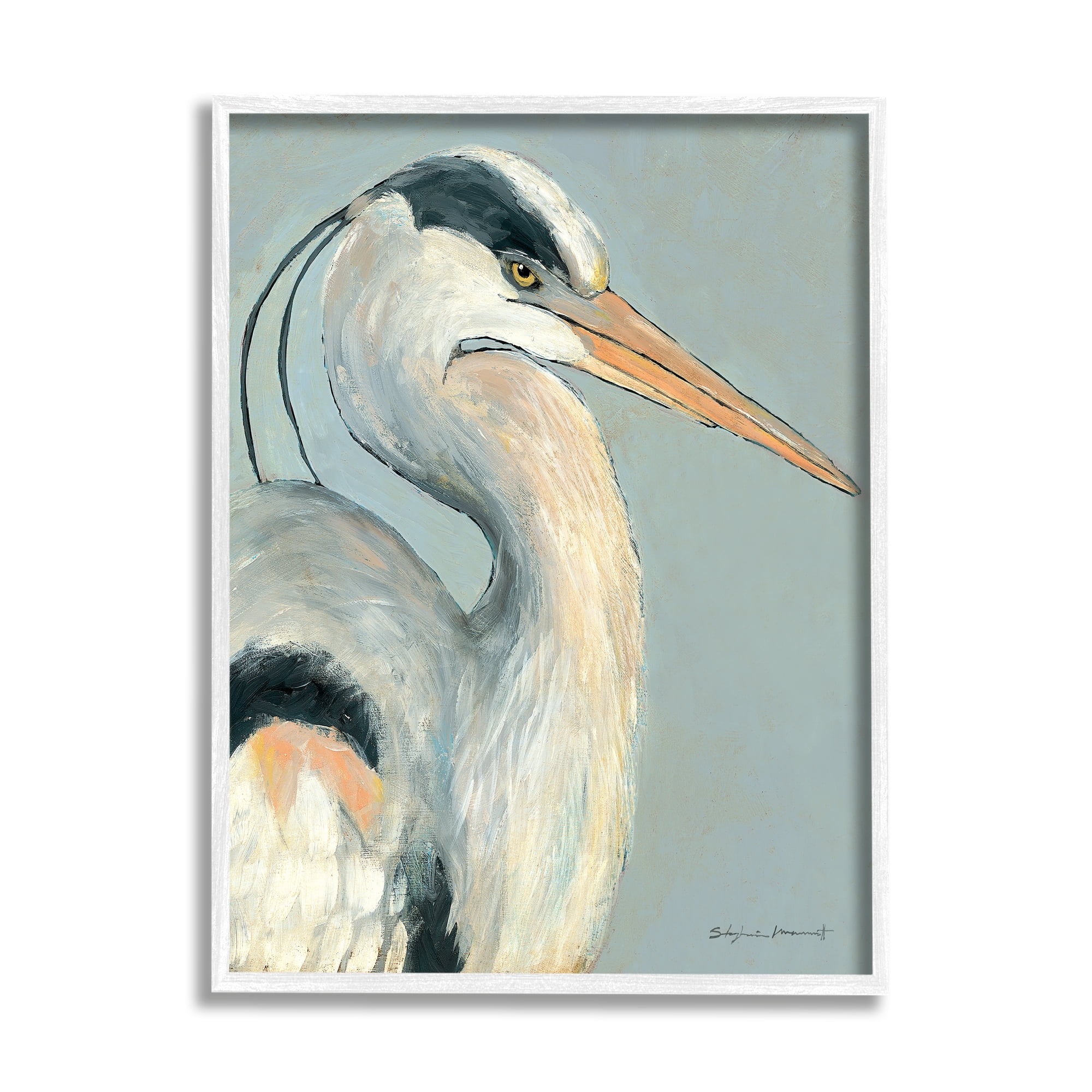 Stupell Egret Bird Wildlife Animal Portrait Animals & Insects Painting White Framed Art Print Wall Art