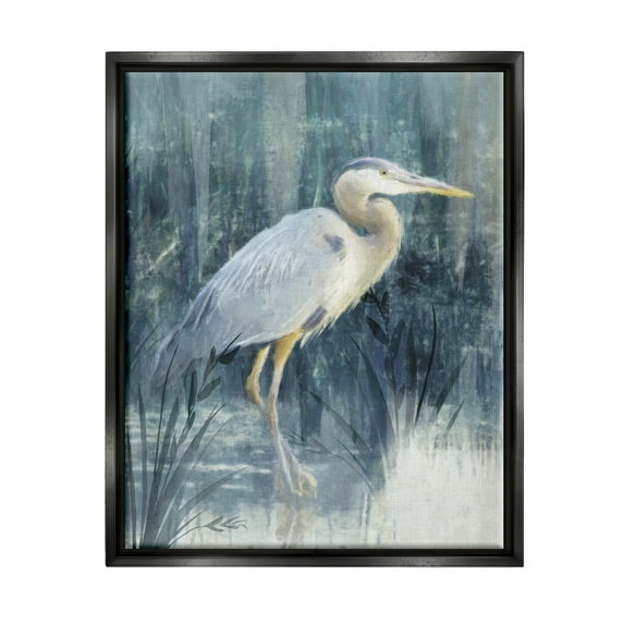 Stupell Egret River Reeds Nature Grasses Animals & Insects Painting Black Floater Framed Art Print Wall Art