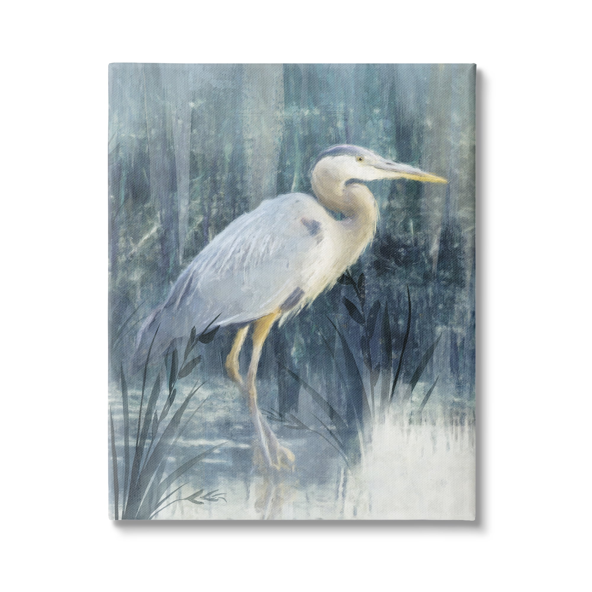 Stupell Egret River Reeds Nature Grasses Animals & Insects Painting Gallery Wrapped Canvas Print Wall Art