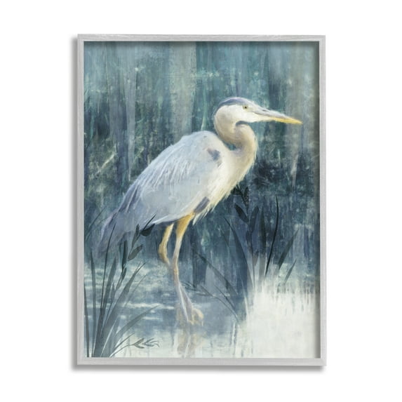 Stupell Egret River Reeds Nature Grasses Animals & Insects Painting Gray Framed Art Print Wall Art