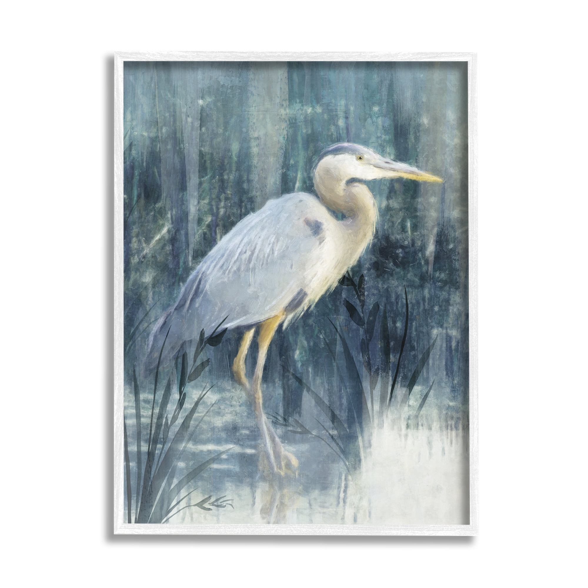Stupell Egret River Reeds Nature Grasses Animals & Insects Painting White Framed Art Print Wall Art