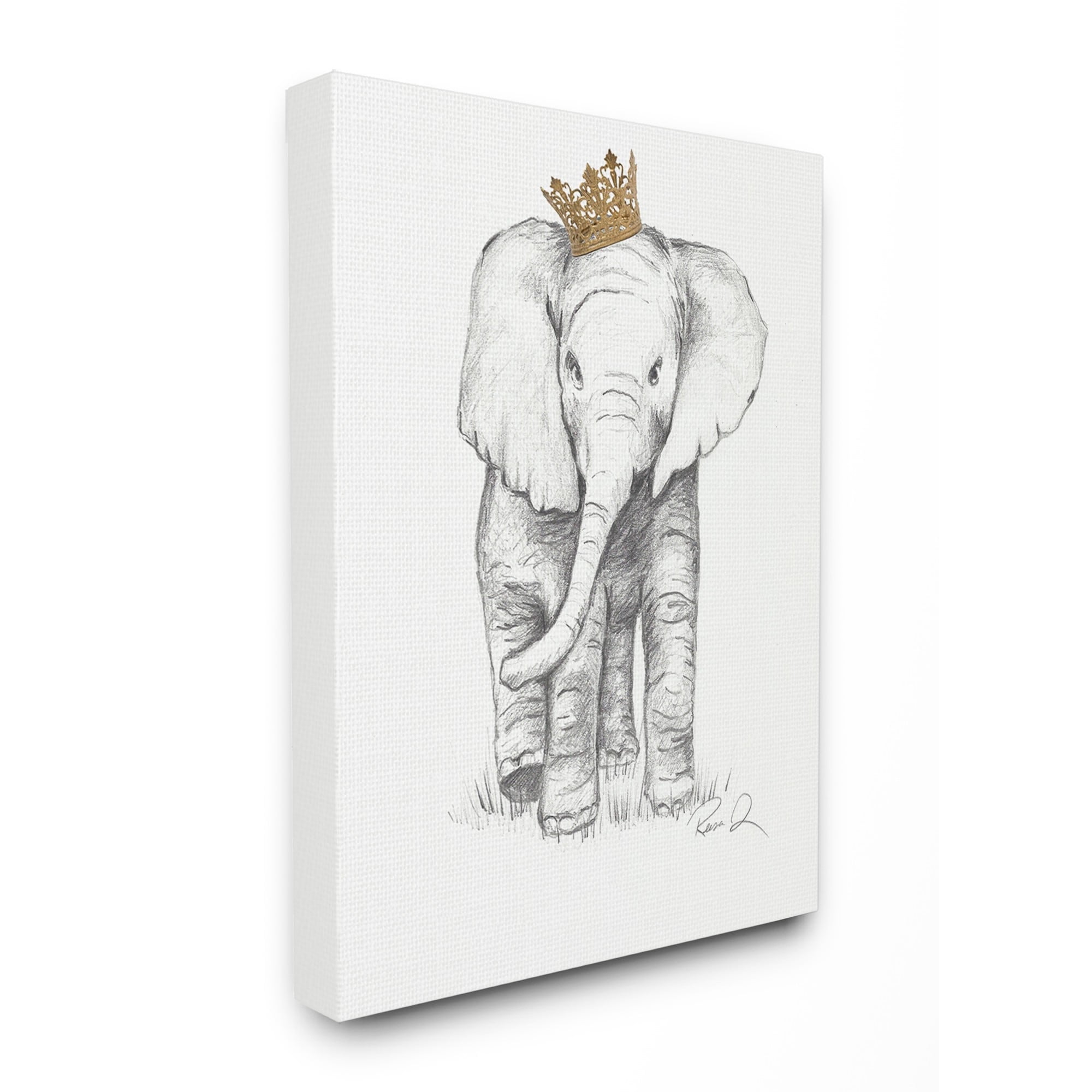 Stupell Elephant Royalty Graphite Drawing Wall Art canvas wrapped - 30 x 40