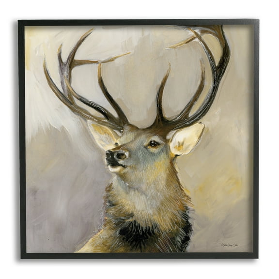 Stupell Elk Forest Wildlife Portrait Animals & Insects Painting Black Framed Art Print Wall Art
