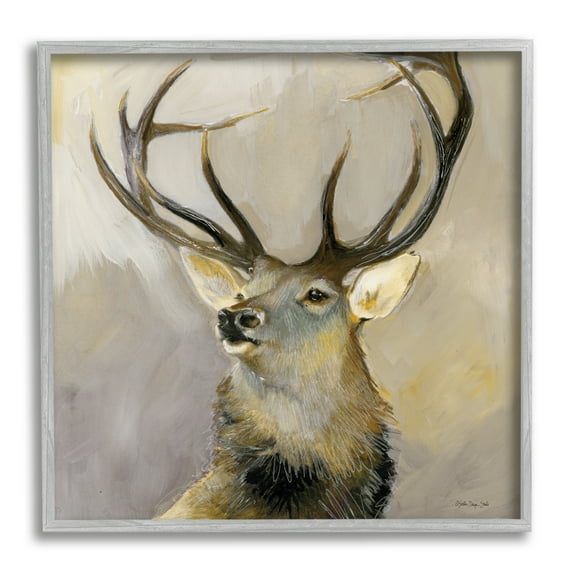 Stupell Elk Forest Wildlife Portrait Animals & Insects Painting Gray Framed Art Print Wall Art