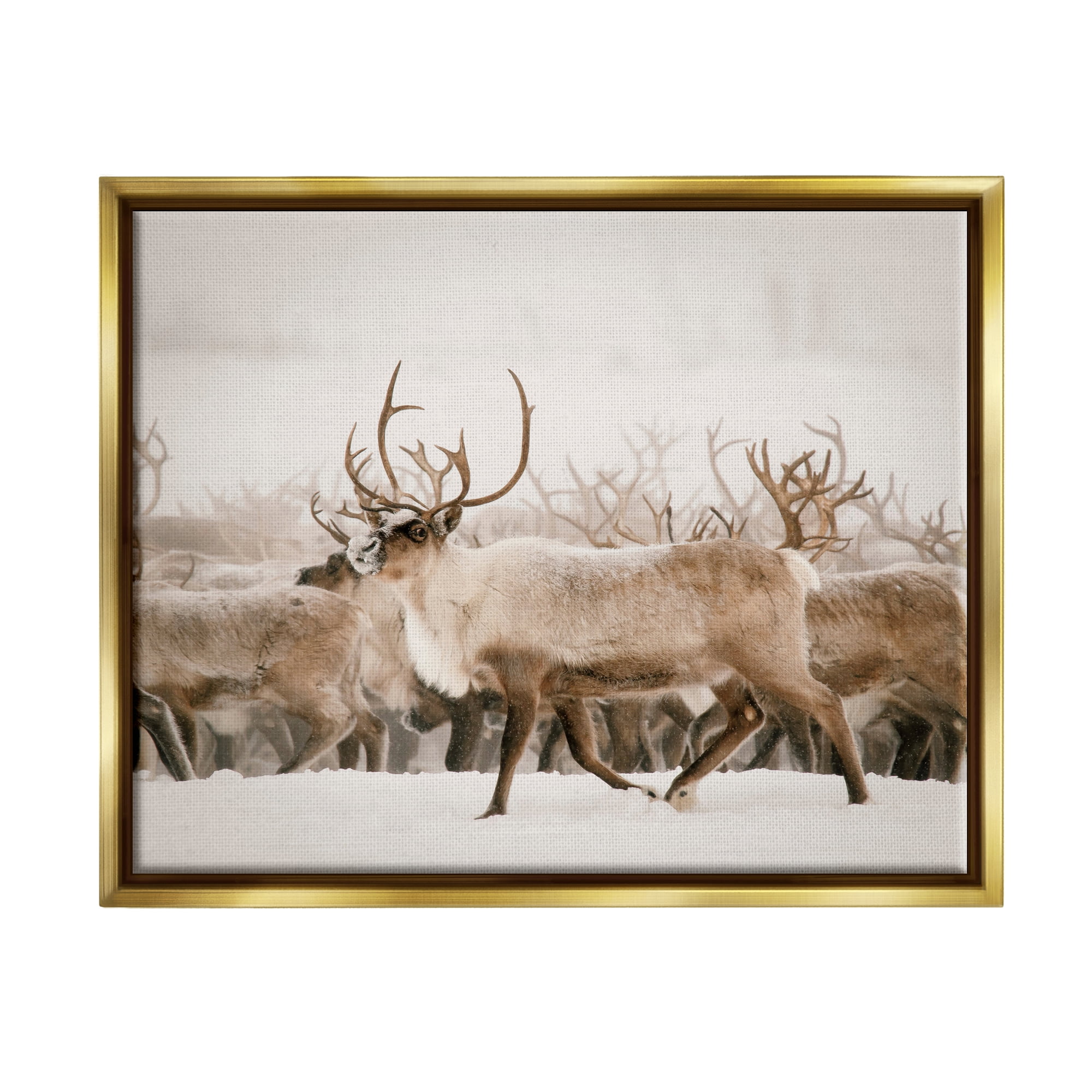Stupell Elk Herd Snowy Winter Scene Animals & Insects Photography Gold Floater Framed Art Print Wall Art