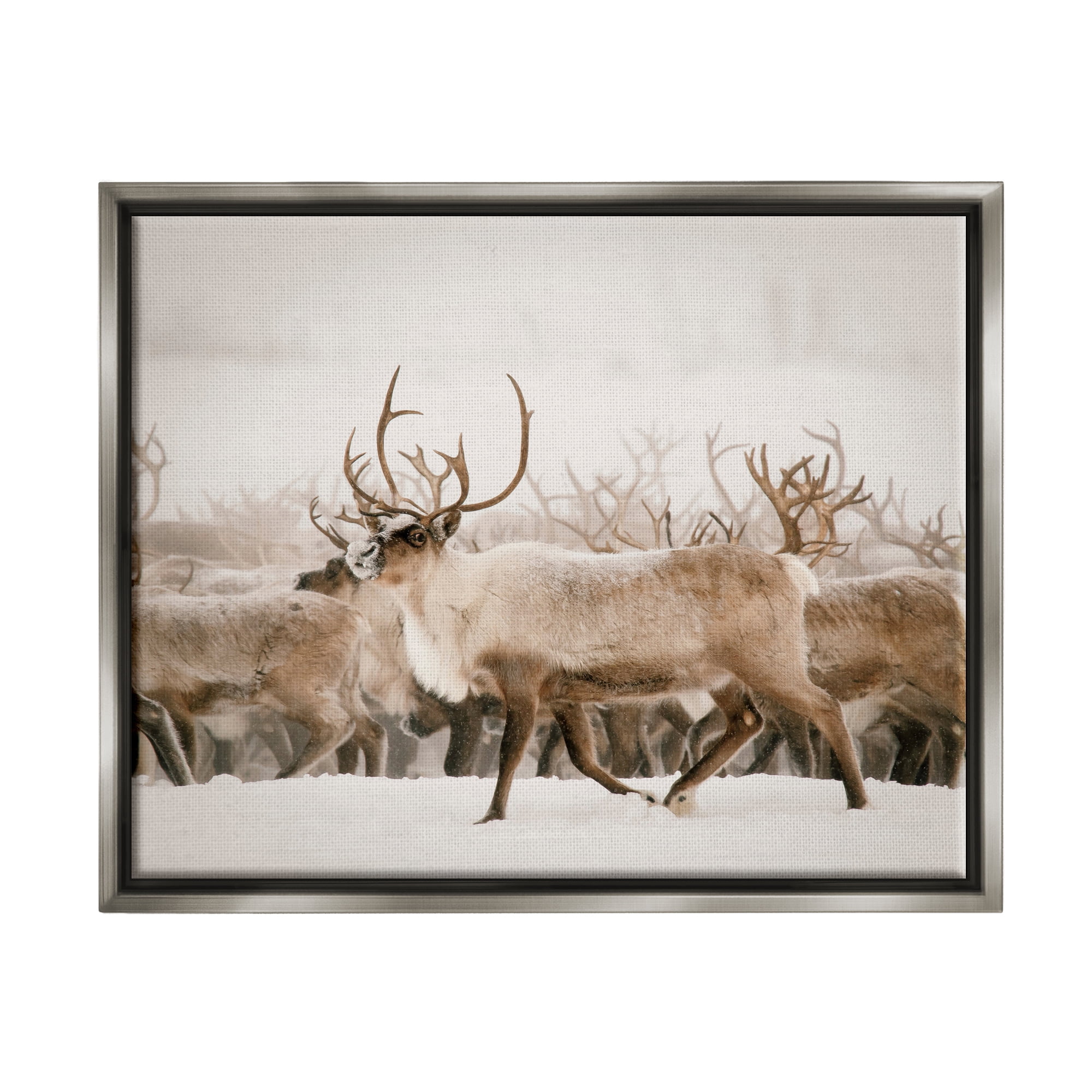 Stupell Elk Herd Snowy Winter Scene Animals & Insects Photography Gray Floater Framed Art Print Wall Art