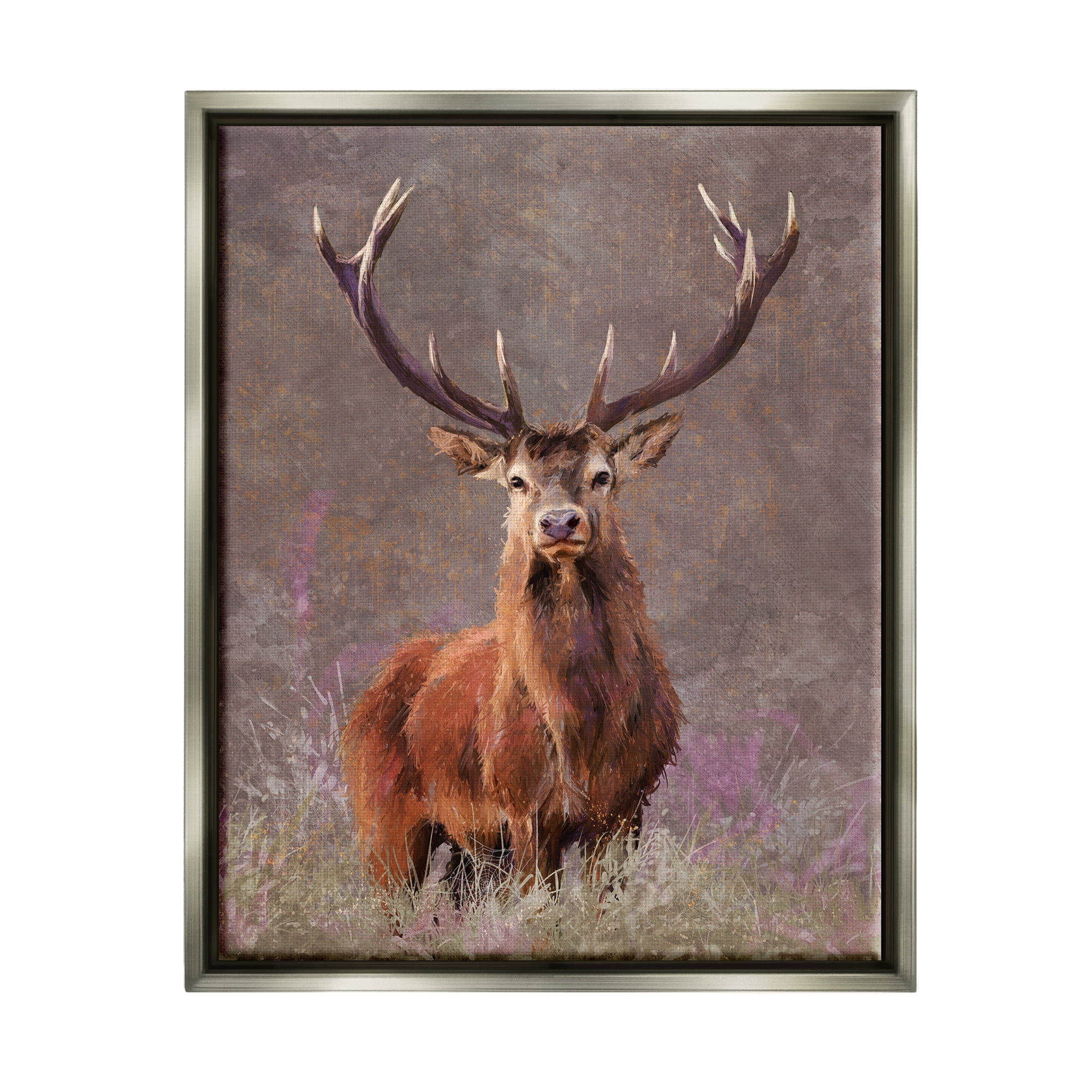 Stupell Elk Portrait Forest Grove Animals & Insects Painting Gray Floater Framed Art Print Wall Art