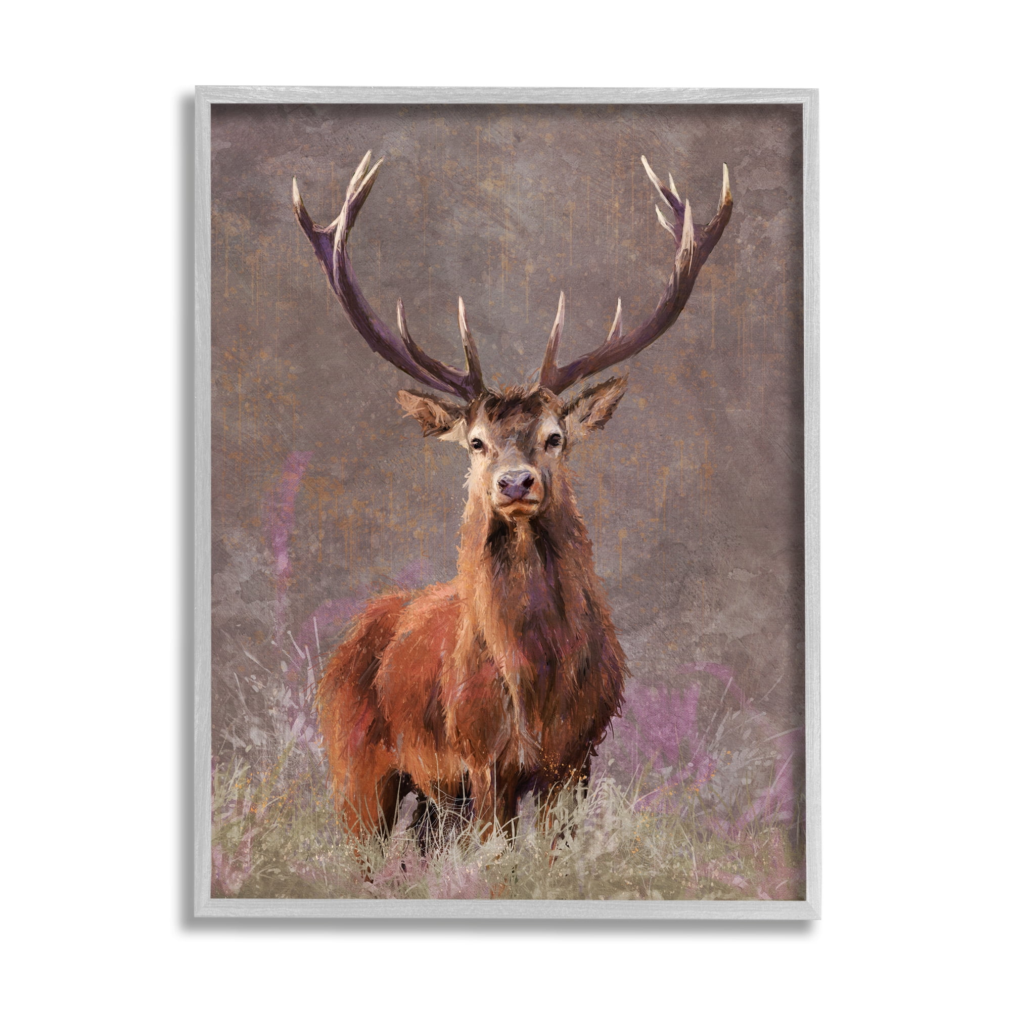 Stupell Elk Portrait Forest Grove Animals & Insects Painting Gray Framed Art Print Wall Art