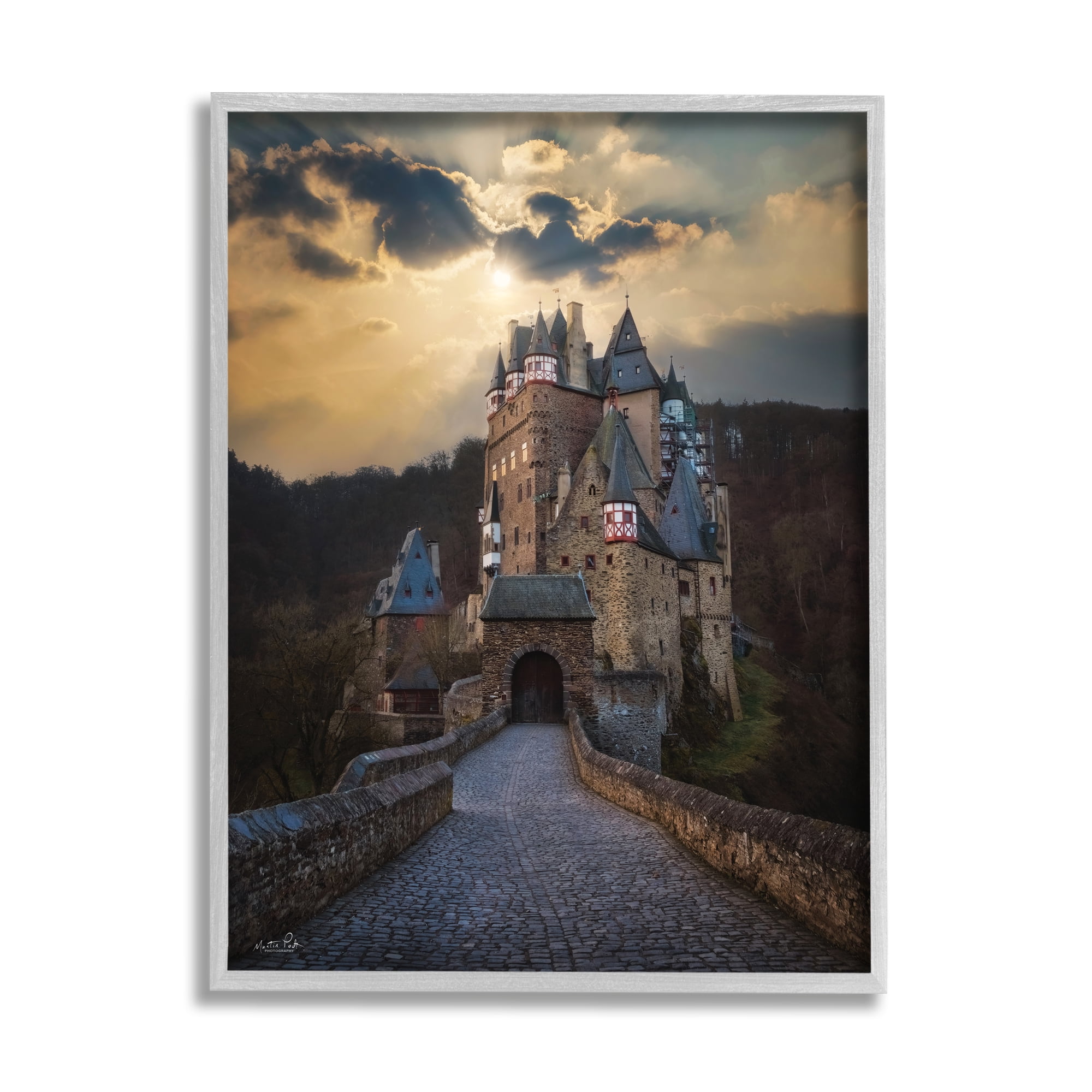 Stupell Eltz Castle Path Sun Rays Photography Landscape Photography Gray Framed Art Print Wall Art