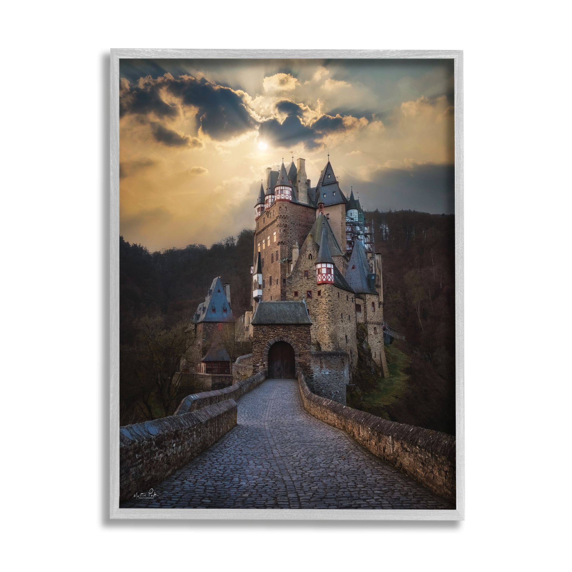 Stupell Eltz Castle Path Sun Rays Photography Landscape Photography Gray Framed Art Print Wall Art