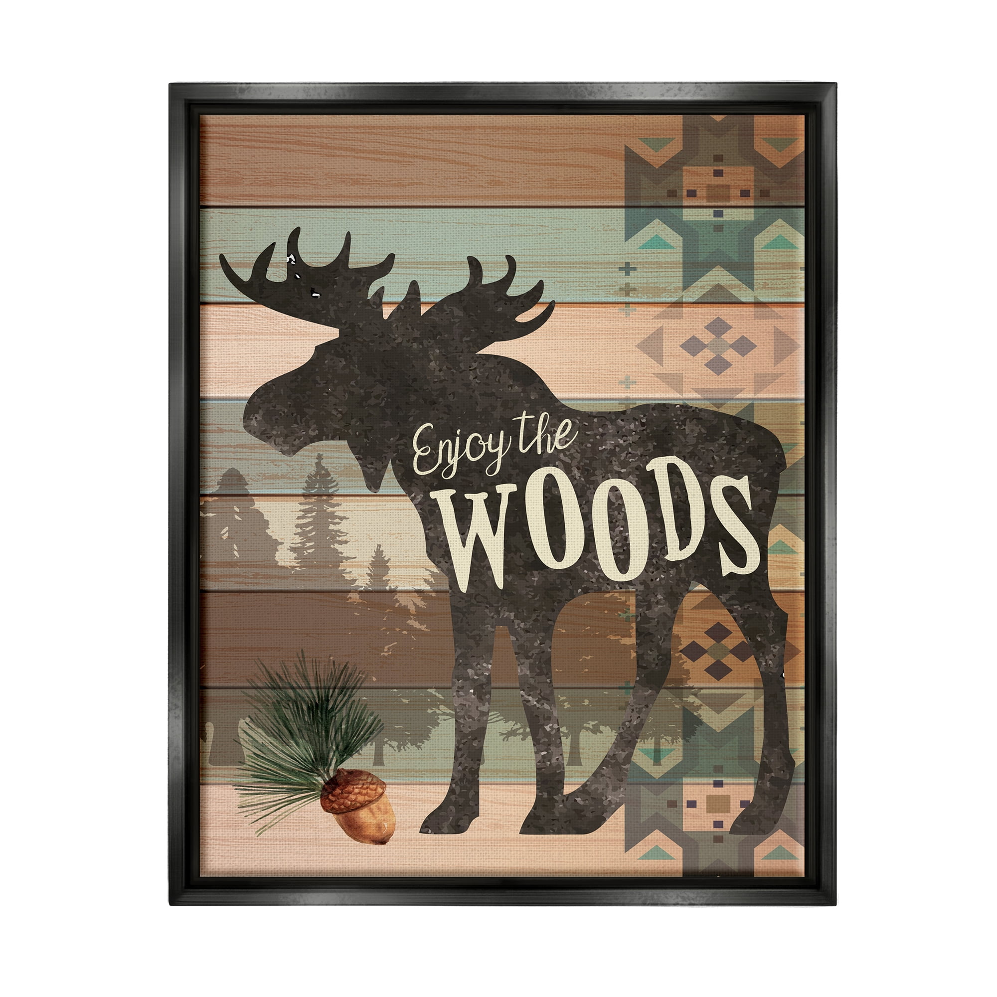 Stupell Enjoy The Wood Patterned Moose Animals & Insects Painting Black Floater Framed Art Print Wall Art