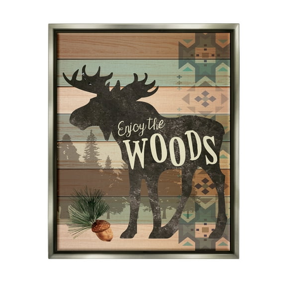 Stupell Enjoy The Wood Patterned Moose Animals & Insects Painting Gray Floater Framed Art Print Wall Art
