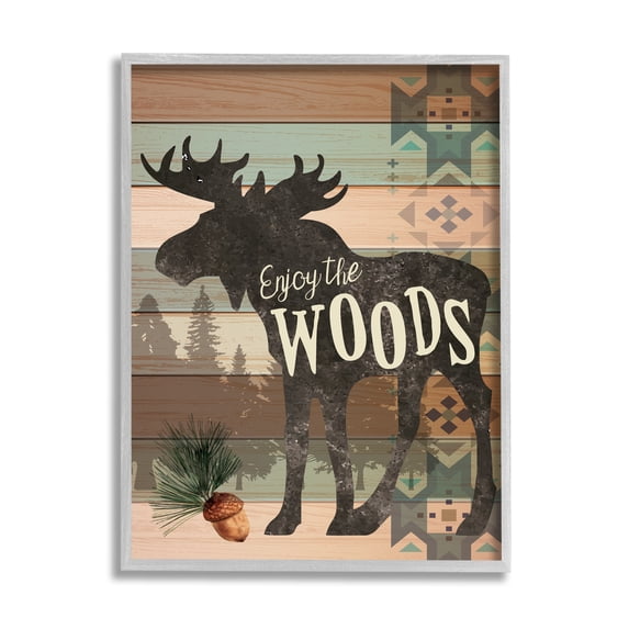 Stupell Enjoy The Wood Patterned Moose Animals & Insects Painting Gray Framed Art Print Wall Art