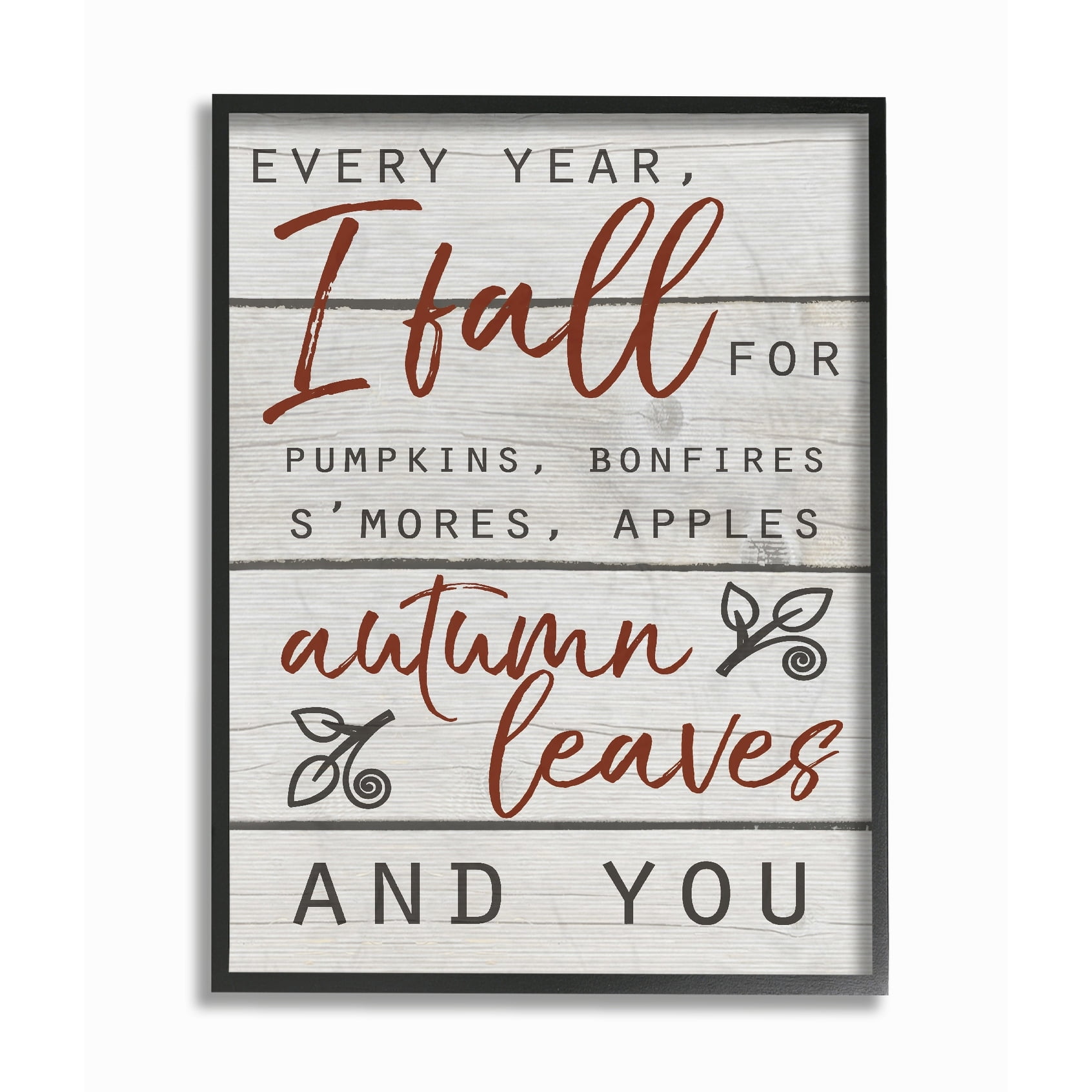 Stupell  Every Year I Fall For You Red and Grey Typography Framed Giclee Art 16 x 20