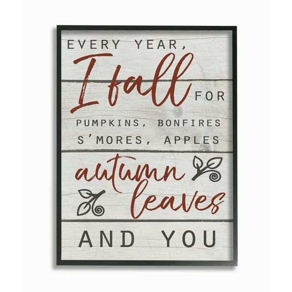 Stupell Every Year I Fall For You Red and Grey Typography Framed Giclee Art 16 x 20