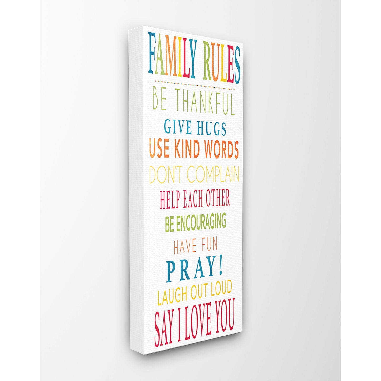Stupell Family Rules Be Thankful Colorful Canvas Art, 13 x 30