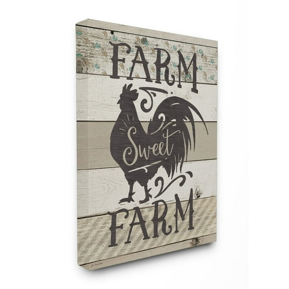 Stupell Farm Sweet Farm Rustic Rooster Stretched Canvas Wall Art 16 x 20