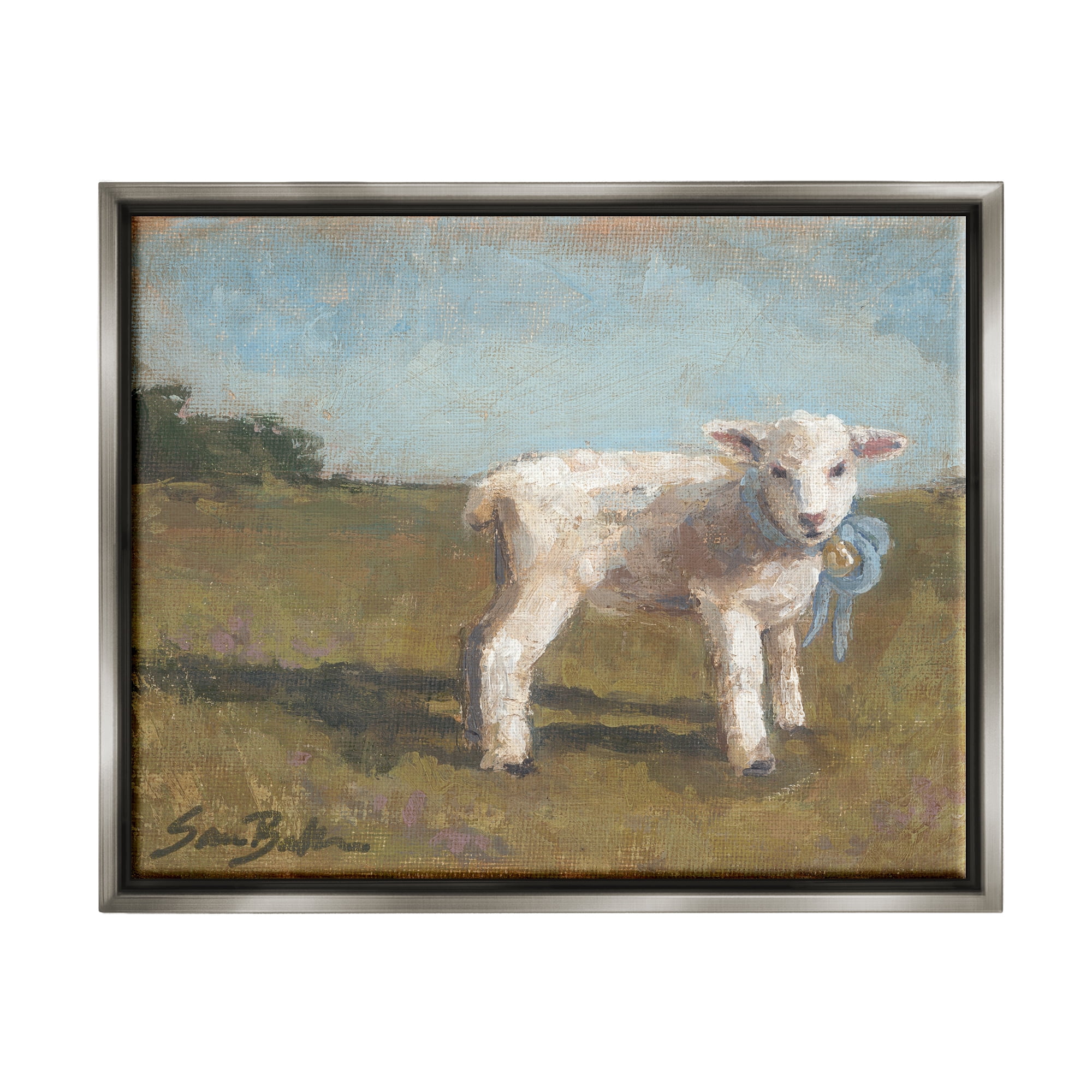Stupell Farmhouse Baby Lamb Painting Animals & Insects Painting Gray Floater Framed Art Print Wall Art