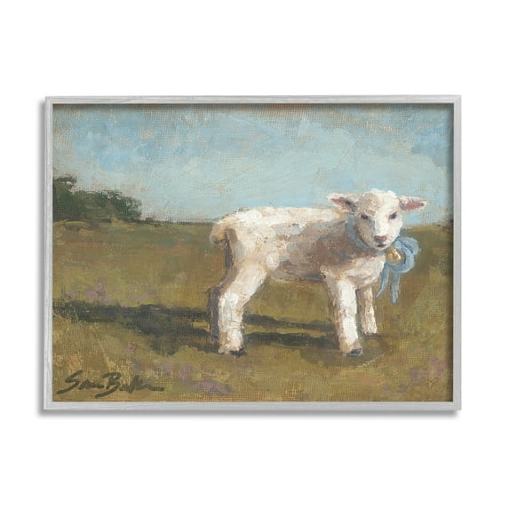 Stupell Farmhouse Baby Lamb Painting Animals & Insects Painting Gray Framed Art Print Wall Art