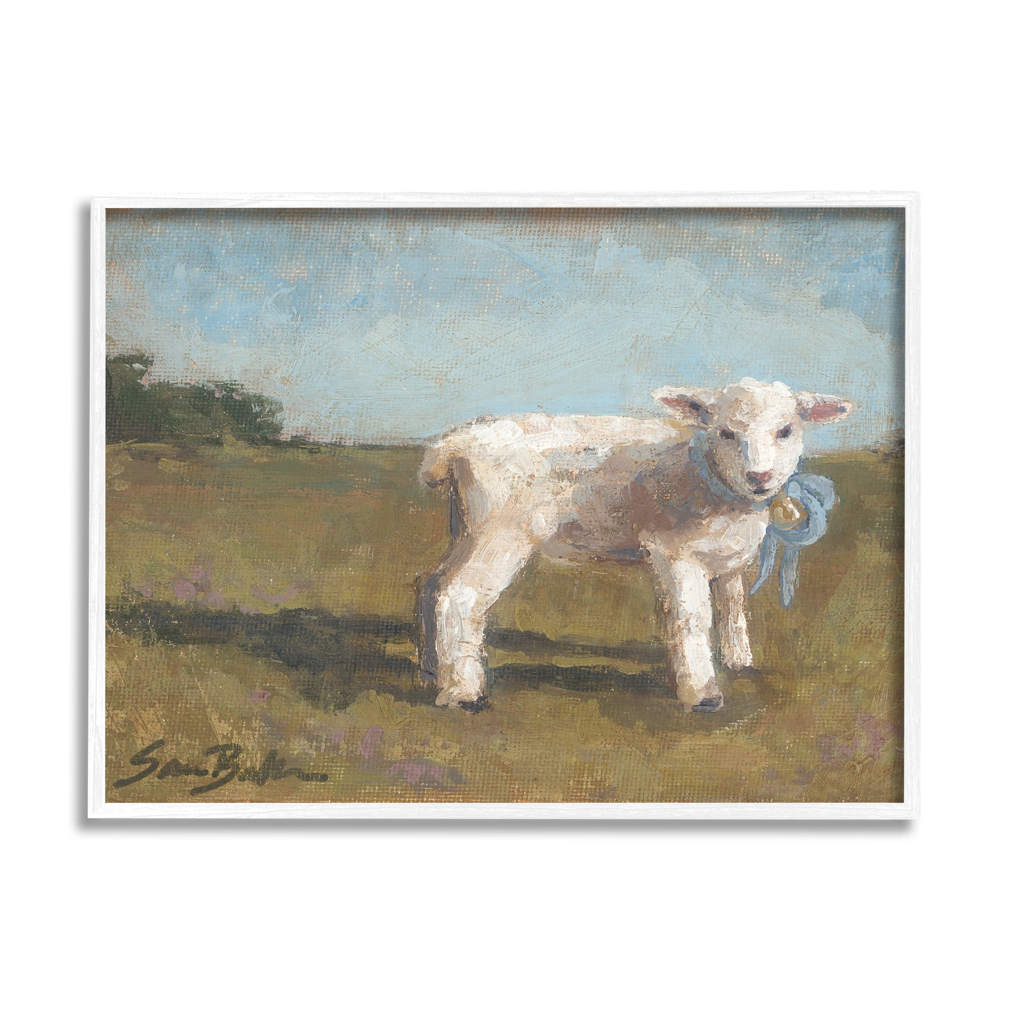 Stupell Farmhouse Baby Lamb Painting Animals & Insects Painting White Framed Art Print Wall Art