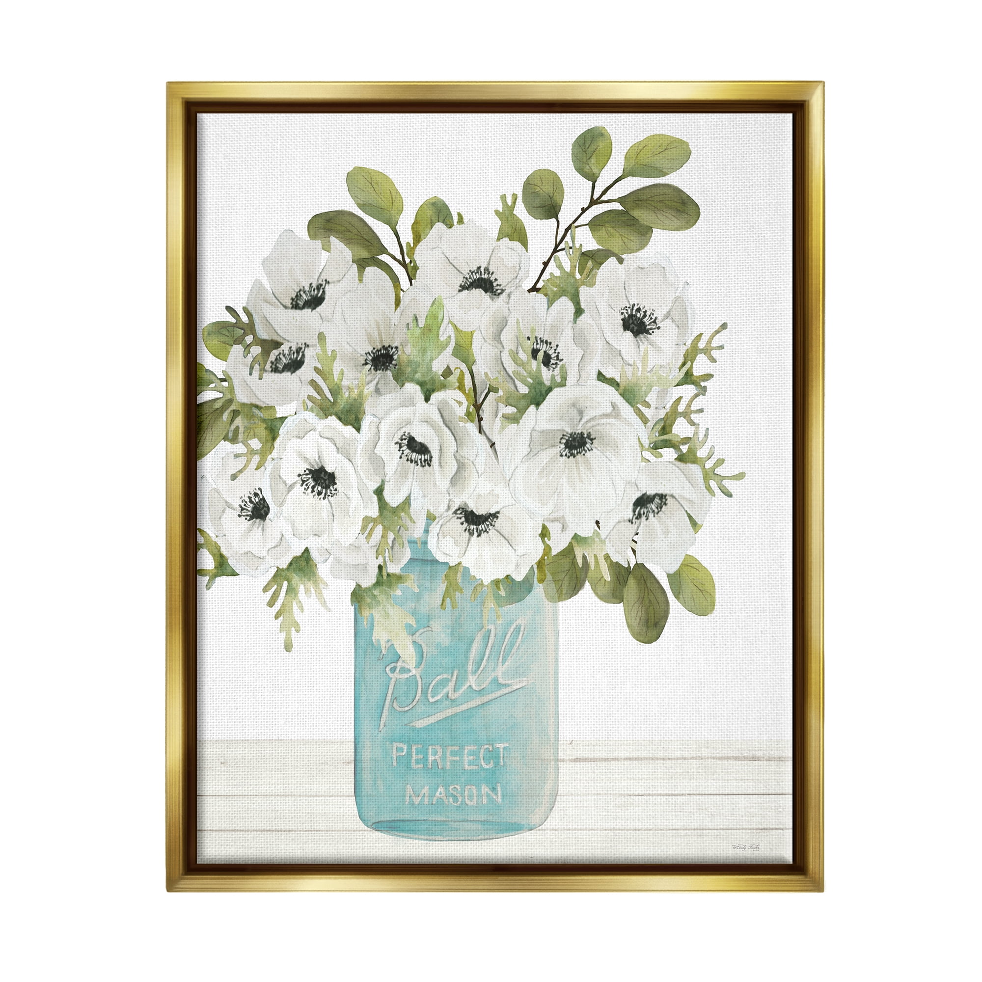 Stupell Farmhouse Blooming Anemone Flowers Botanical & Floral Painting Gold Floater Framed Art Print Wall Art