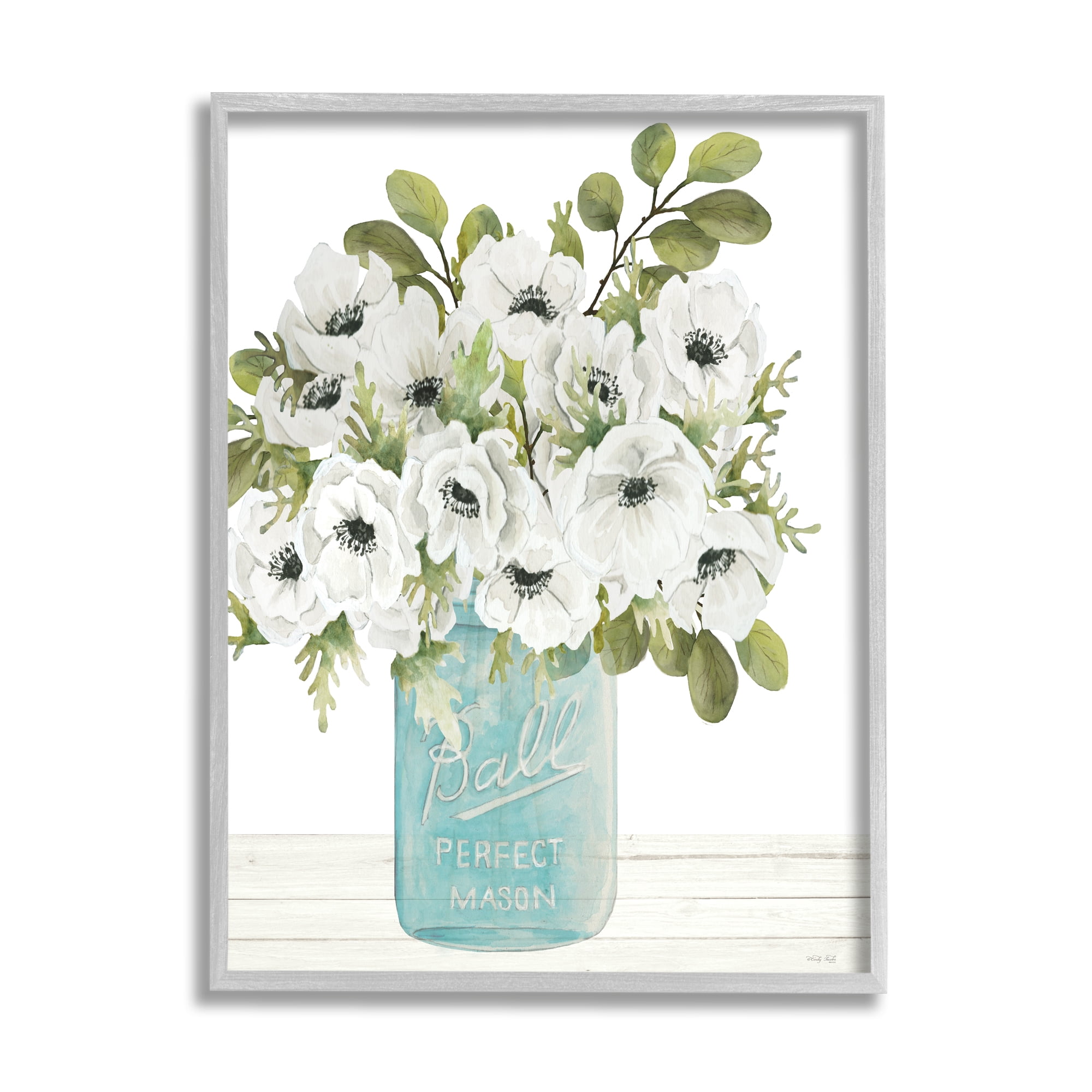 Stupell Farmhouse Blooming Anemone Flowers Botanical & Floral Painting Gray Framed Art Print Wall Art