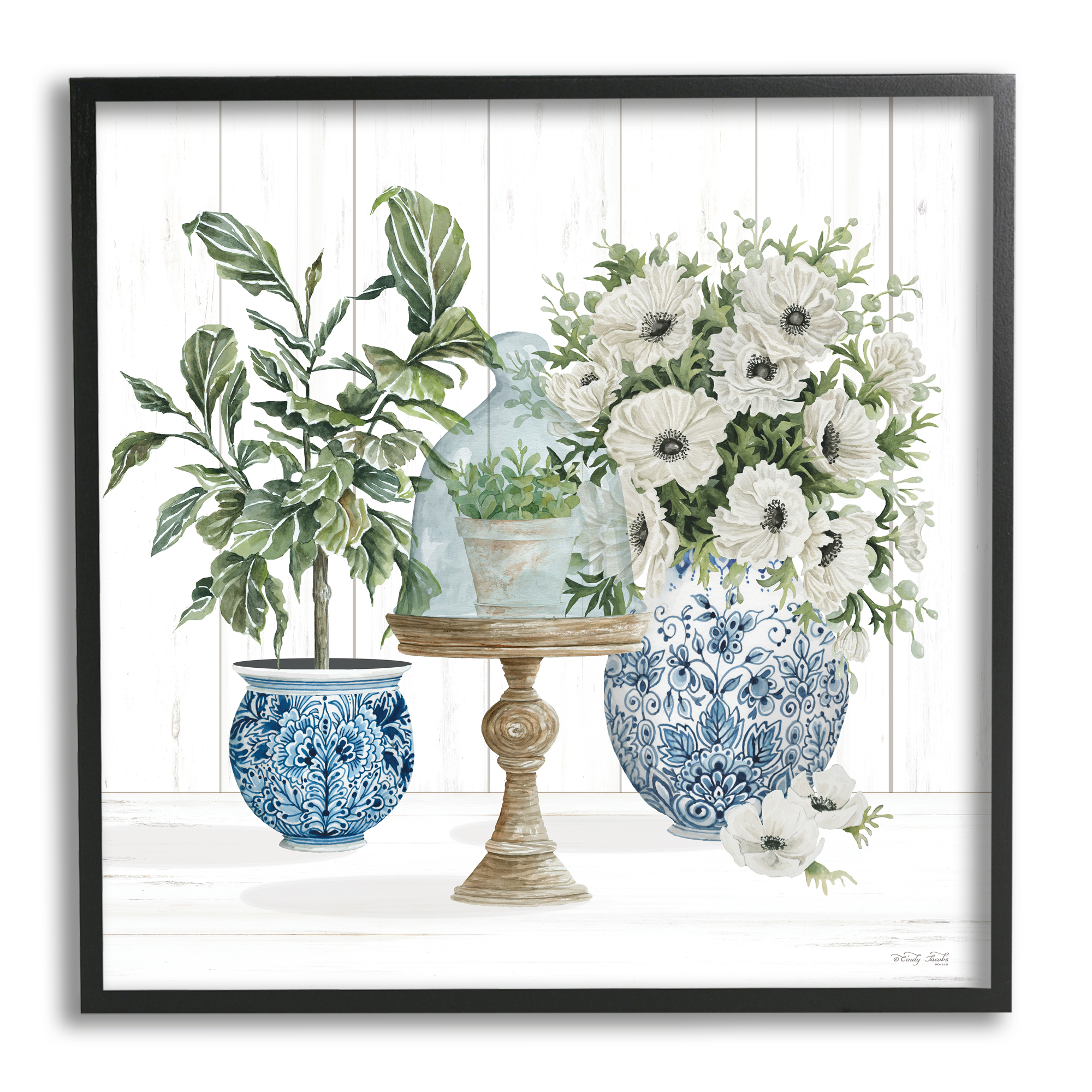 Stupell Farmhouse Blooms Anemone Flowers Botanical & Floral Painting Black Framed Art Print Wall Art