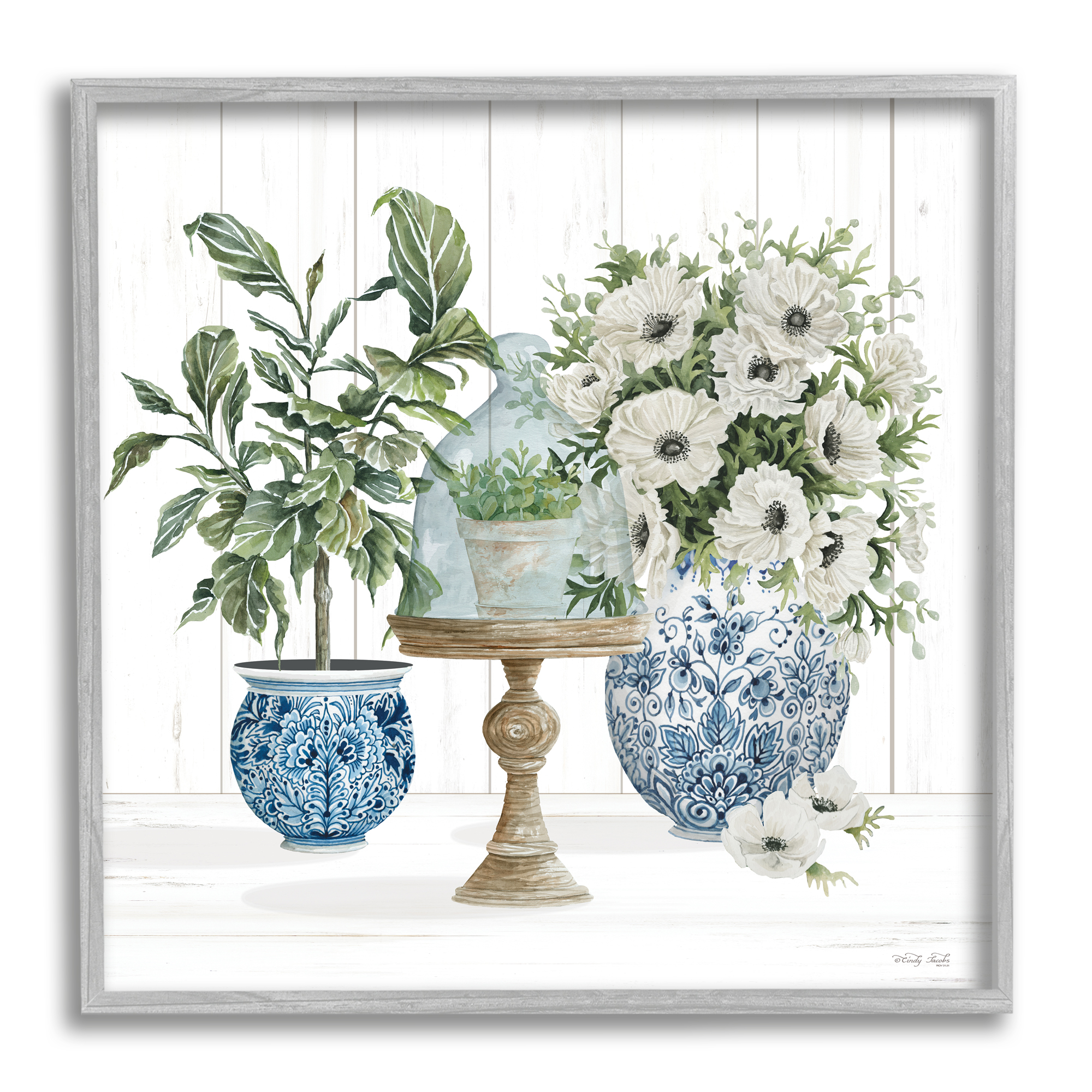 Stupell Farmhouse Blooms Anemone Flowers Botanical & Floral Painting Gray Framed Art Print Wall Art