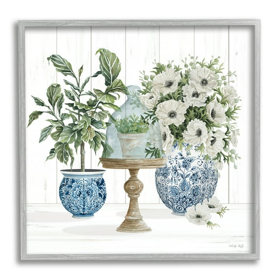 Stupell Farmhouse Blooms Anemone Flowers Botanical & Floral Painting Gray Framed Art Print Wall Art