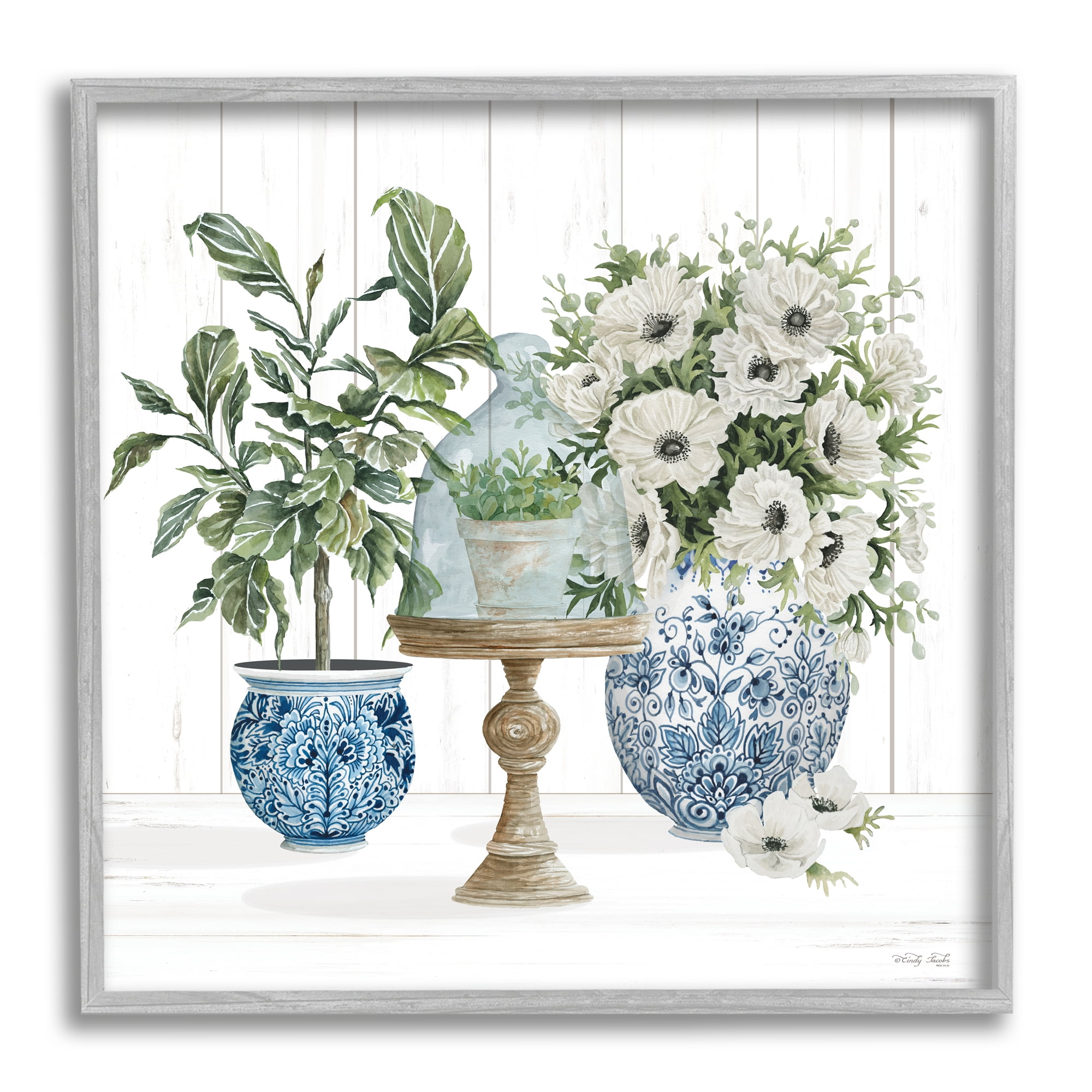 Stupell Farmhouse Blooms Anemone Flowers Botanical & Floral Painting Gray Framed Art Print Wall Art