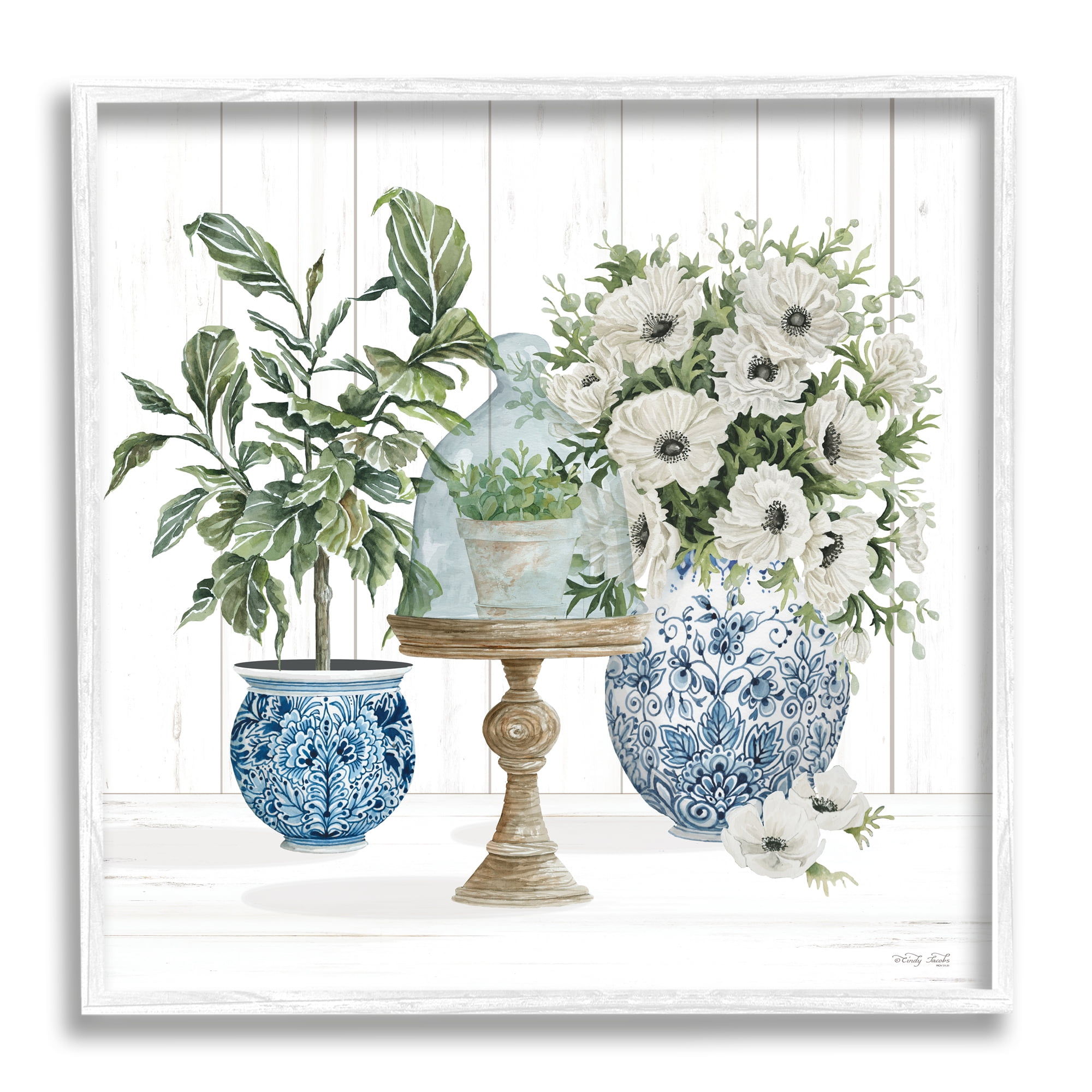 Stupell Farmhouse Blooms Anemone Flowers Botanical & Floral Painting White Framed Art Print Wall Art