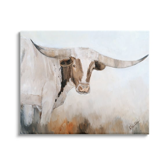 Stupell Farmhouse Cattle Longhorn Painting Animals & Insects Painting Gallery Wrapped Canvas Print Wall Art