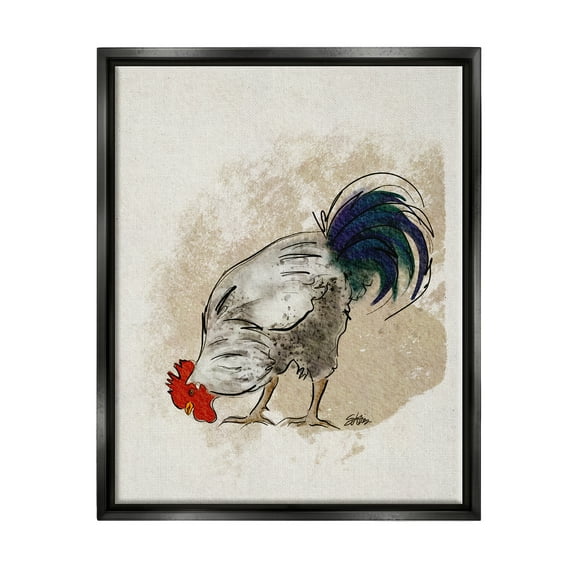 Stupell Farmhouse Chicken Country Animal Animals & Insects Painting Black Floater Framed Art Print Wall Art