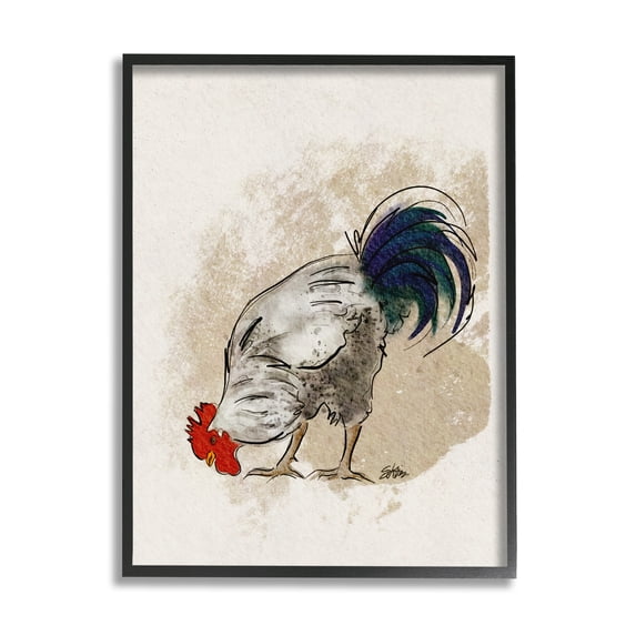 Stupell Farmhouse Chicken Country Animal Animals & Insects Painting Black Framed Art Print Wall Art