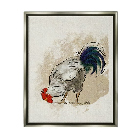 Stupell Farmhouse Chicken Country Animal Animals & Insects Painting Gray Floater Framed Art Print Wall Art