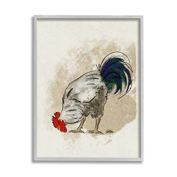 Stupell Farmhouse Chicken Country Animal Animals & Insects Painting Gray Framed Art Print Wall Art