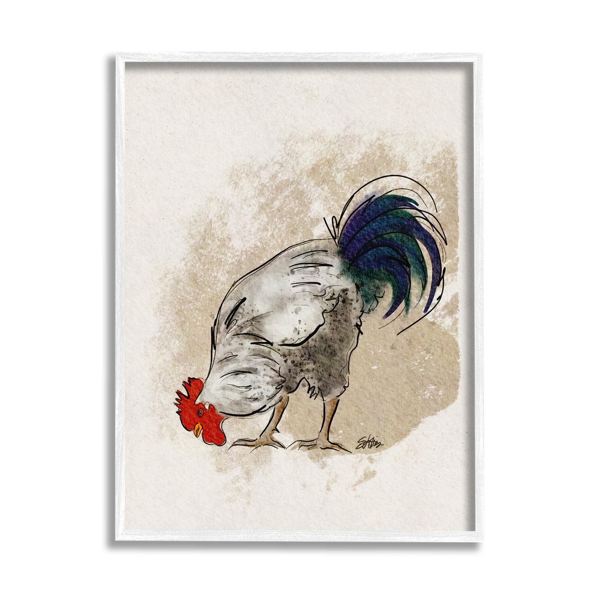 Stupell Farmhouse Chicken Country Animal Animals & Insects Painting White Framed Art Print Wall Art