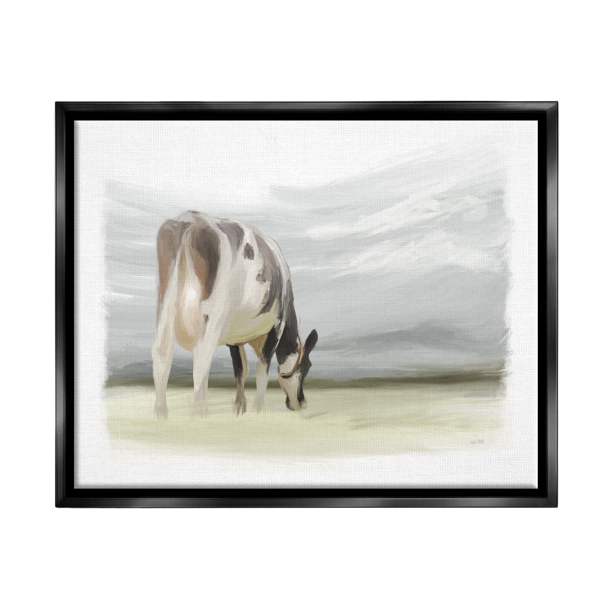 Stupell Farmhouse Cow Grazing Pasture Animals & Insects Painting Black Floater Framed Art Print Wall Art