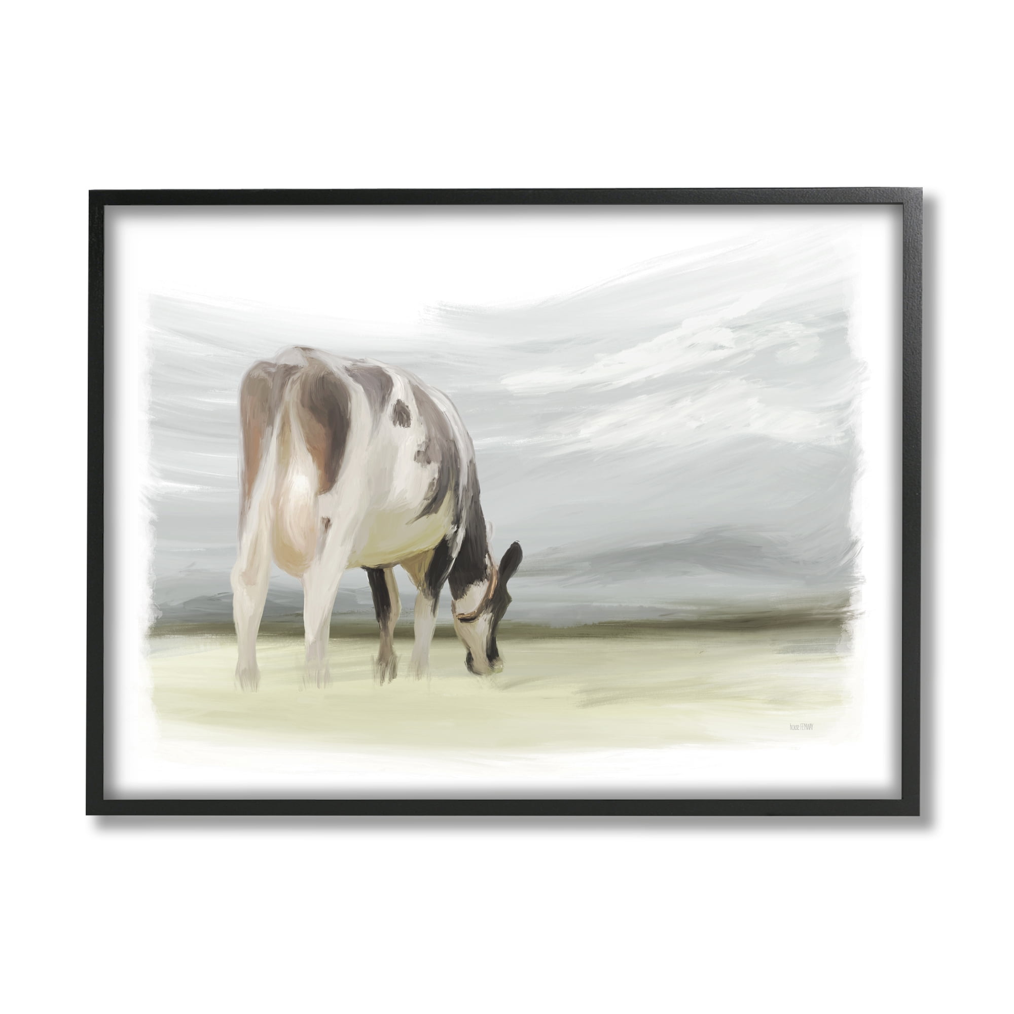 Stupell Farmhouse Cow Grazing Pasture Animals & Insects Painting Black Framed Art Print Wall Art