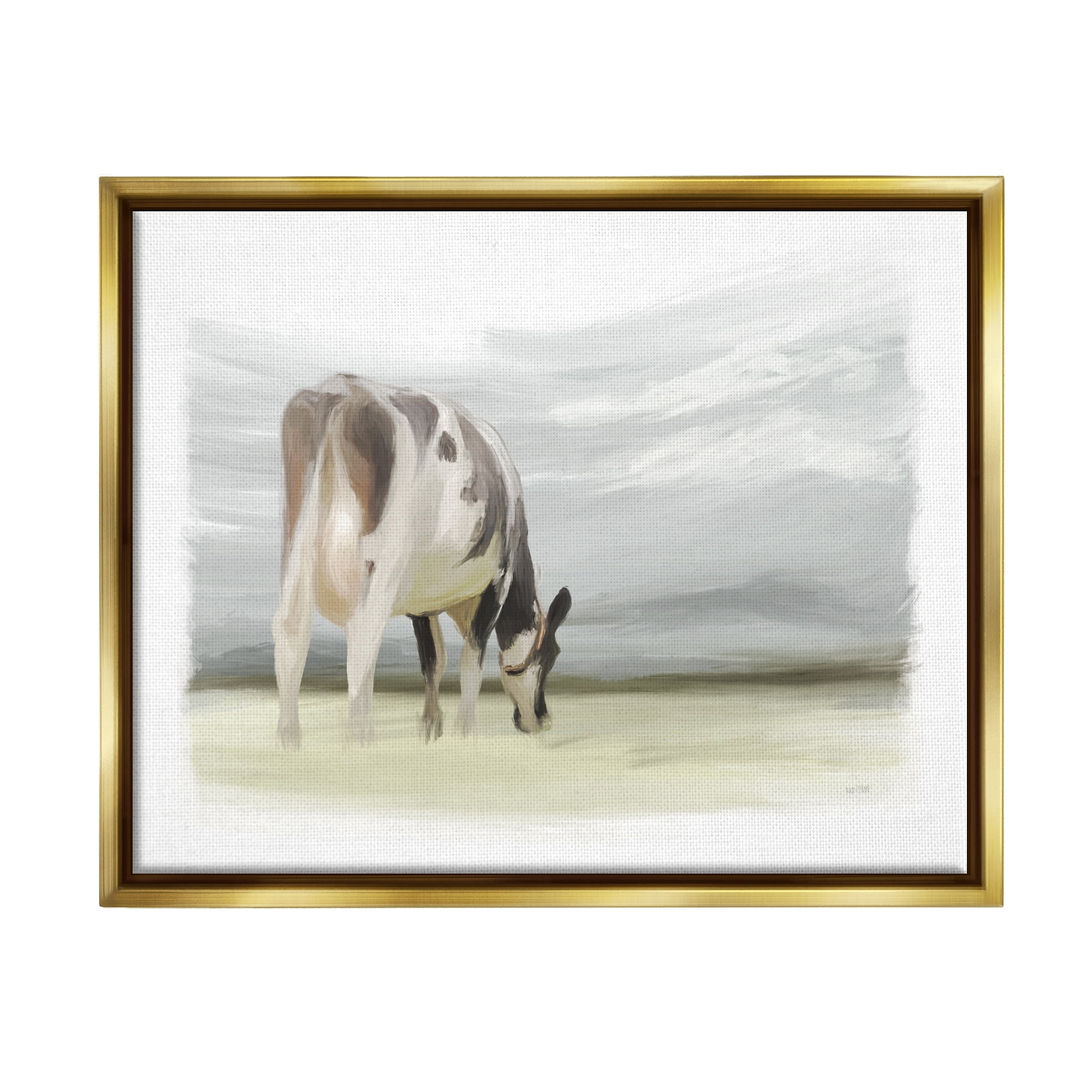 Stupell Farmhouse Cow Grazing Pasture Animals & Insects Painting Gold Floater Framed Art Print Wall Art