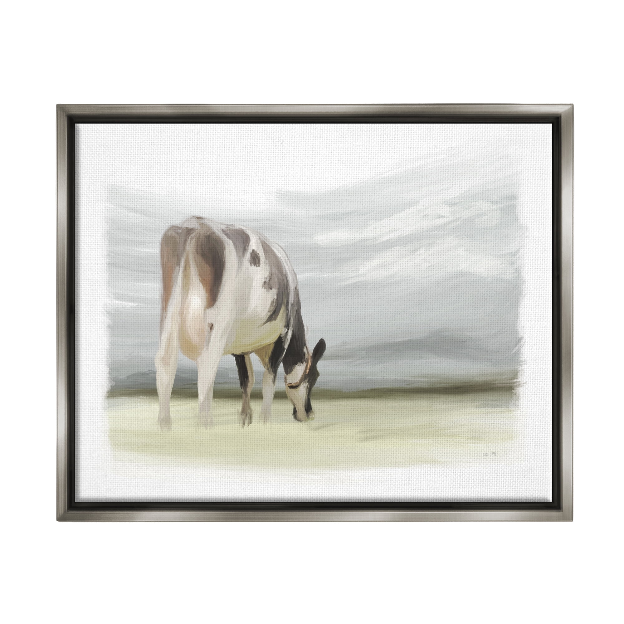 Stupell Farmhouse Cow Grazing Pasture Animals & Insects Painting Gray Floater Framed Art Print Wall Art