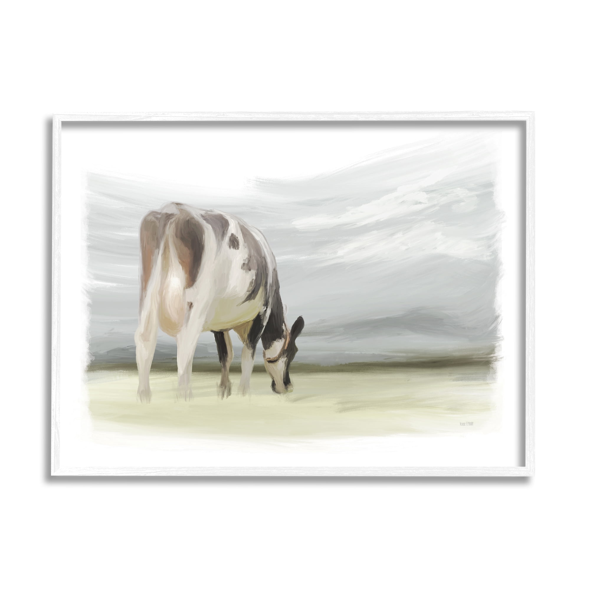 Stupell Farmhouse Cow Grazing Pasture Animals & Insects Painting White Framed Art Print Wall Art