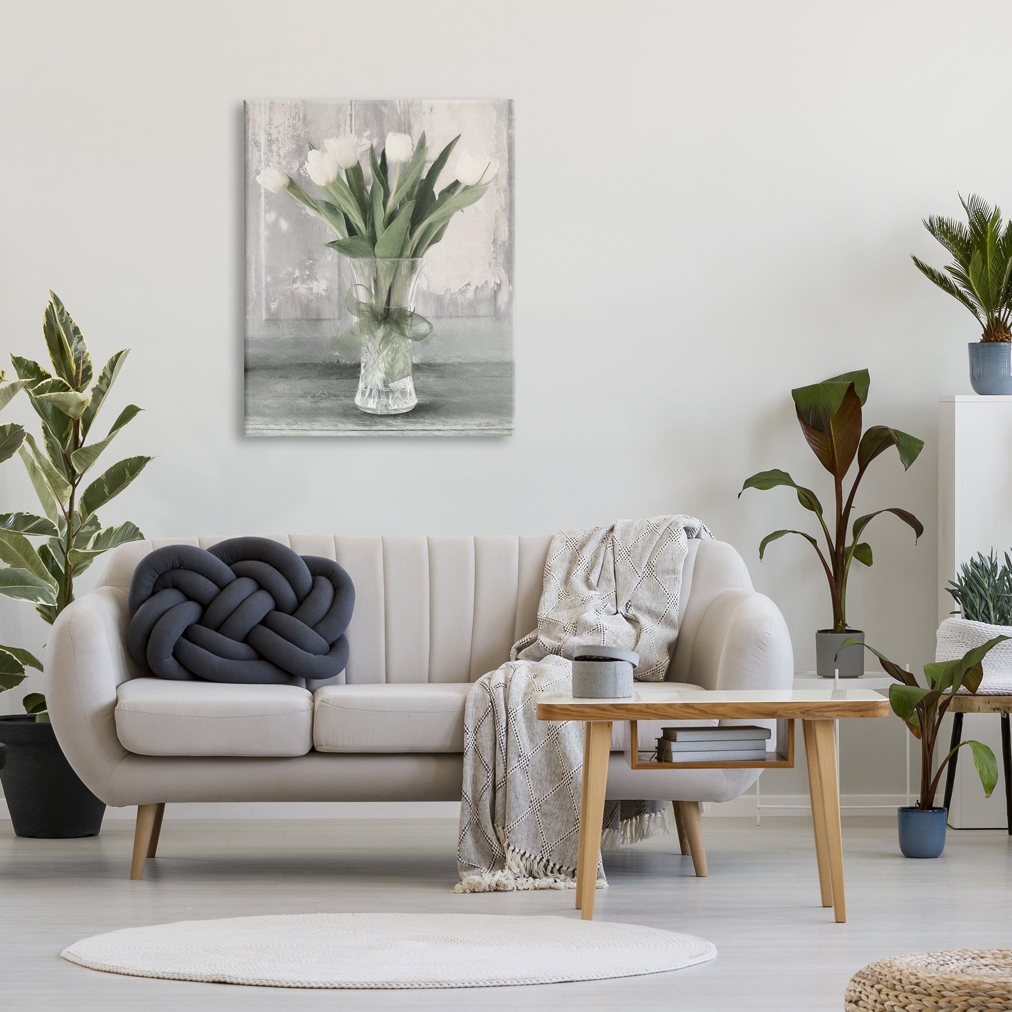 Stupell Farmhouse Distressed White Tulips Botanical & Floral Painting Gallery Wrapped Canvas Print Wall Art