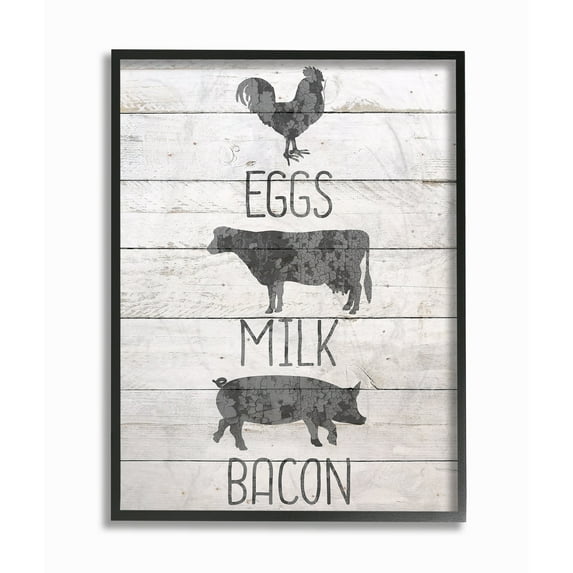 Stupell Farmhouse Eggs Milk and Bacon with Chicken Cow and Pig Framed Art, 11 x 14, Design By Artist Ann Bailey - Multi-Color 16 x 20
