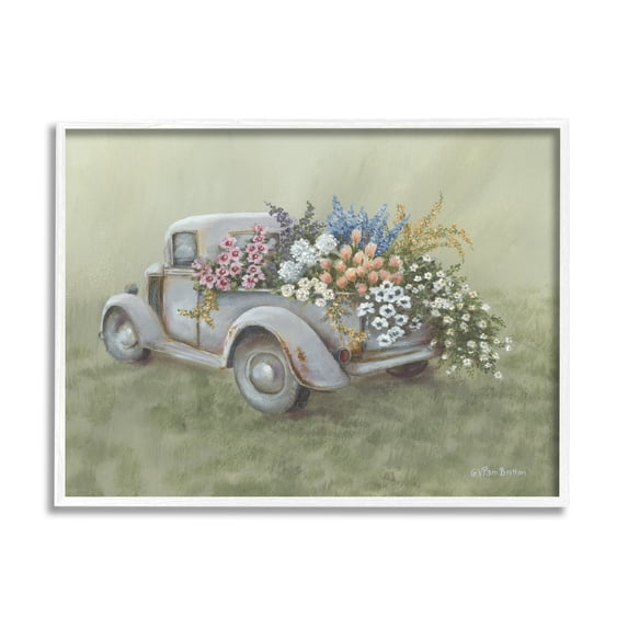 Stupell Farmhouse Flower Buggy Car Transportation Painting White Framed Art Print Wall Art