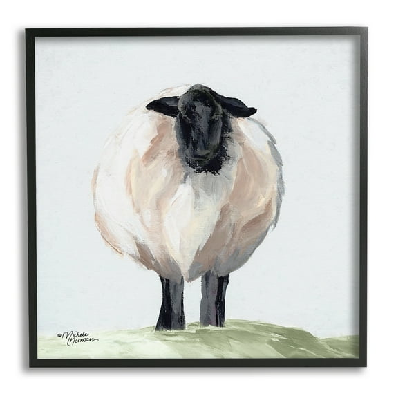 Stupell Farmhouse Fuzzy Sheep Portrait Animals & Insects Painting Black Framed Art Print Wall Art