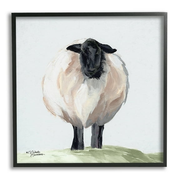 Stupell Farmhouse Fuzzy Sheep Portrait Animals & Insects Painting Black Framed Art Print Wall Art