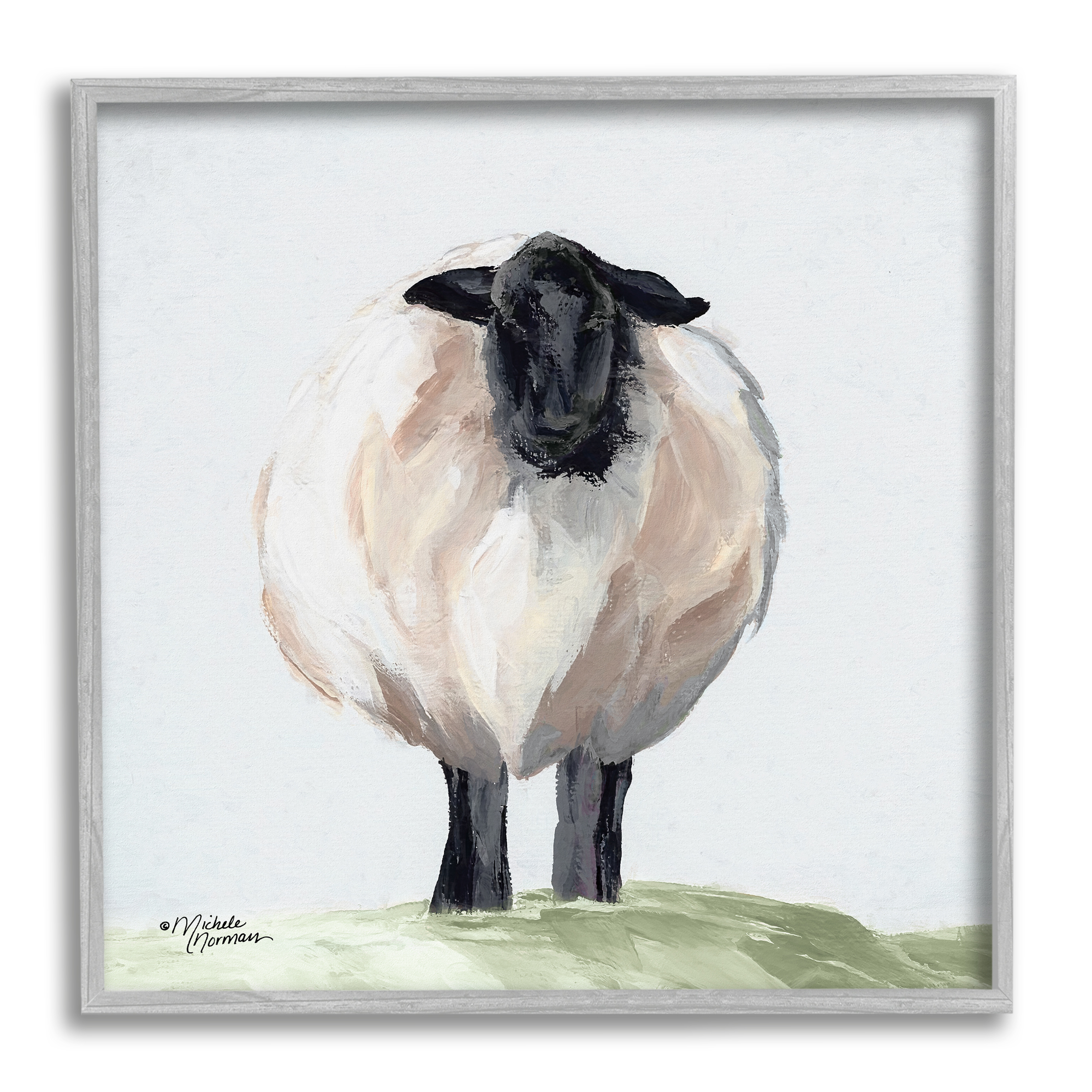 Stupell Farmhouse Fuzzy Sheep Portrait Animals & Insects Painting Gray Framed Art Print Wall Art