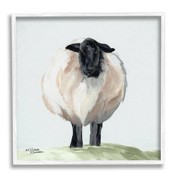 Stupell Farmhouse Fuzzy Sheep Portrait Animals & Insects Painting White Framed Art Print Wall Art